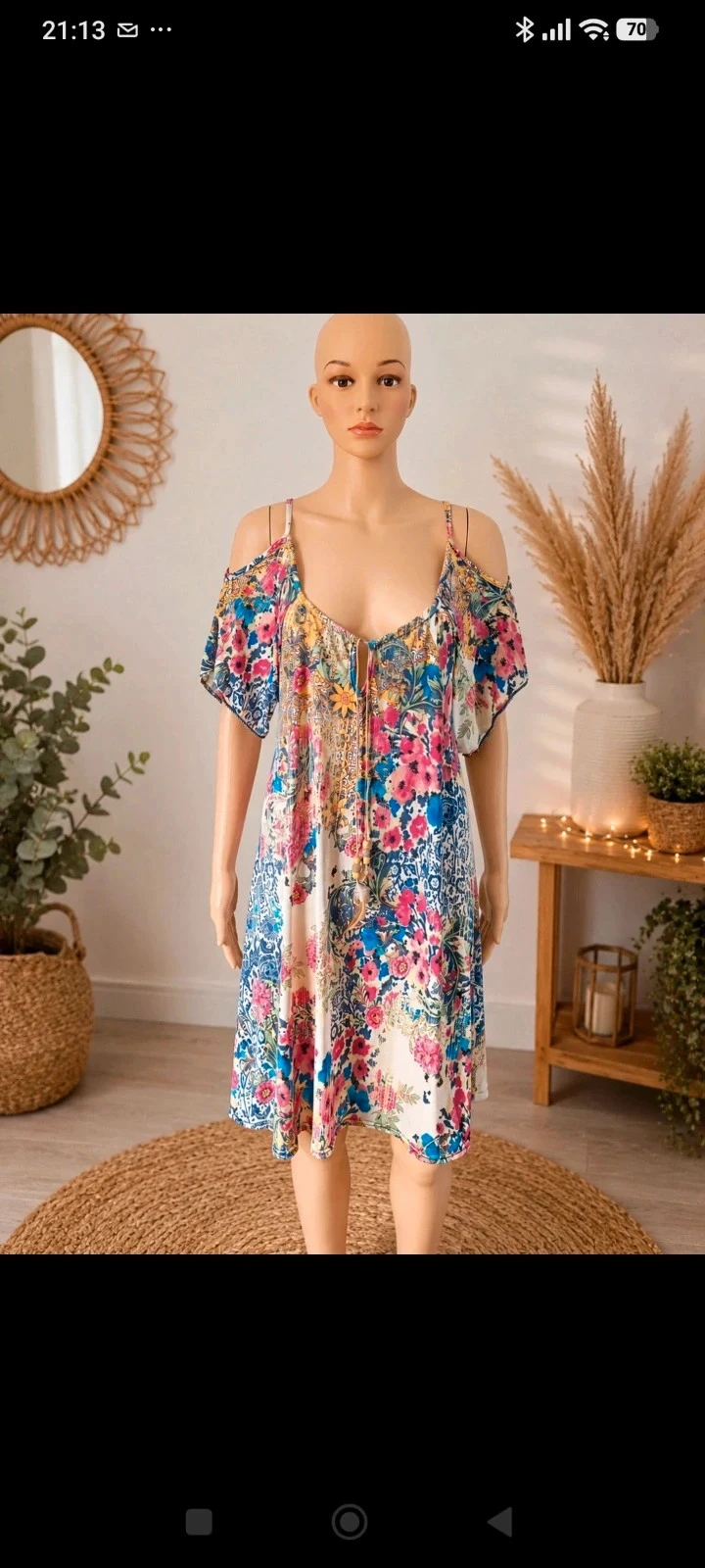 Robe femme bohème fleurie épaules dénudées multicolore T40
